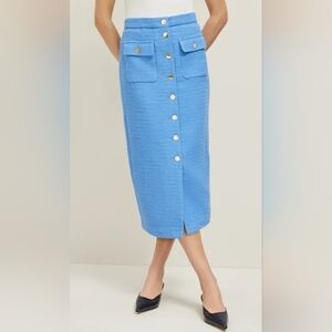 NWT Ann Taylor Blue Tweed Button Down Column Pencil Skirt SIZE 6